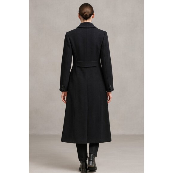 Jones New York Women’s Wool Blend Long Coat Black Double Breasted Belted Back 4 - Picture 6 of 15